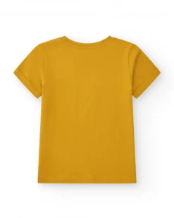 T-shirt à manches courtes pour garçon en moutarde avec imprimé frontal.