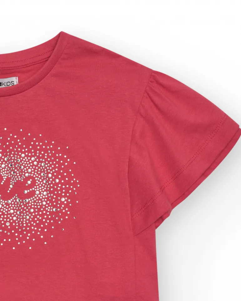 T-shirt à manches courtes pour fille en rouge avec imprimé frontal.
