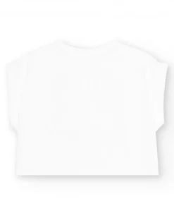 T-shirt à manches courtes pour fille en blanc avec imprimé métallique.