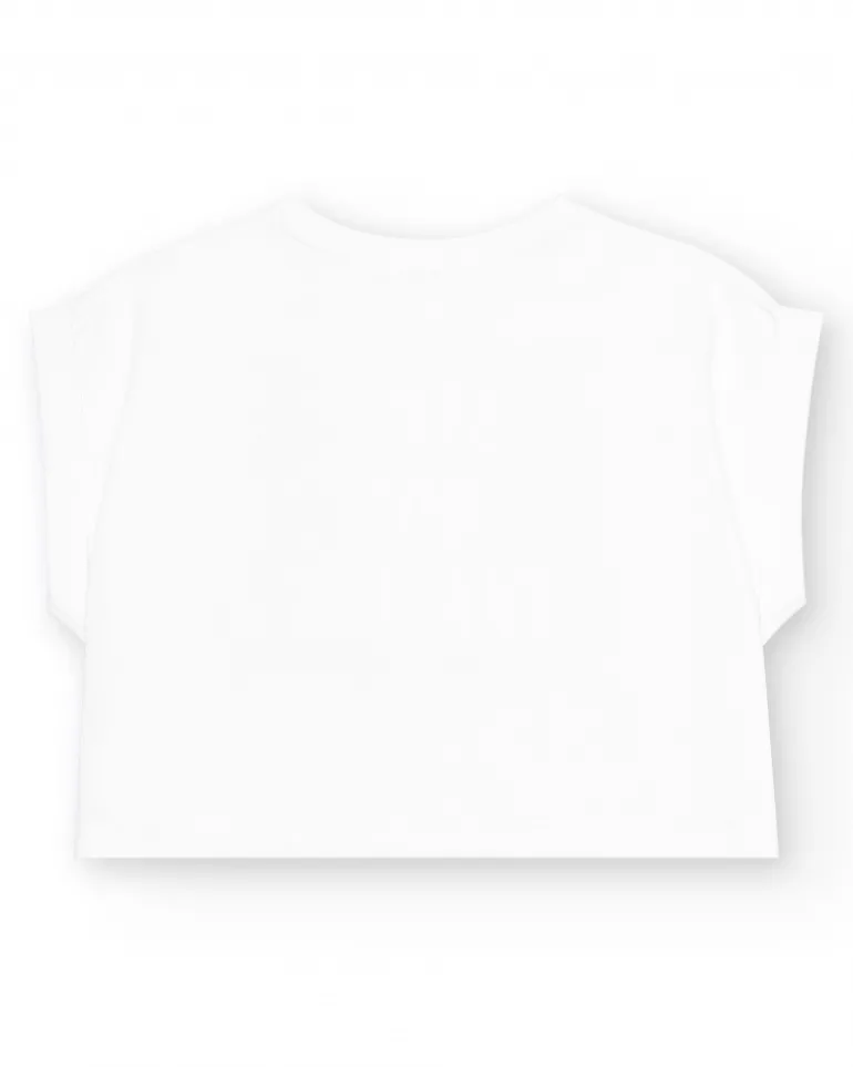 T-shirt à manches courtes pour fille en blanc avec imprimé métallique.