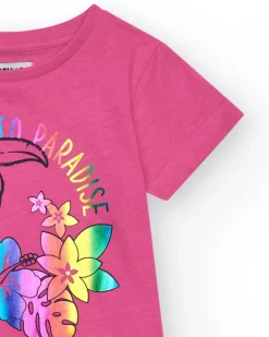 T-shirt à manches courtes pour fille en rose avec imprimé frontal.