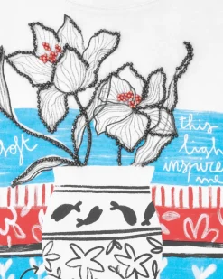 T-shirt à manches courtes pour fille en blanc avec imprimé floral.