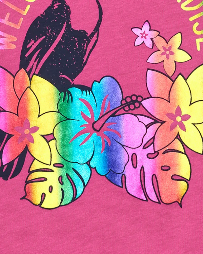 T-shirt à manches courtes pour fille en rose avec imprimé frontal.