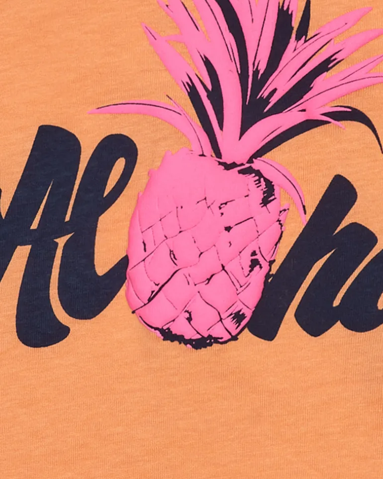 T-shirt à manches courtes pour fille en orange avec imprimé frontal.