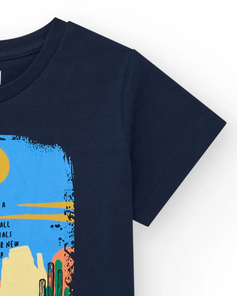 T-shirt à manches courtes pour garçon en noir avec imprimé frontal.