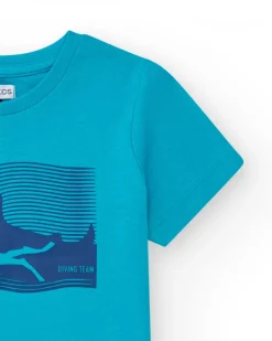 T-shirt à manches courtes pour garçon en vert avec design frontal