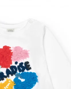 T-shirt à manches longues blanc pour fille avec appliques florales