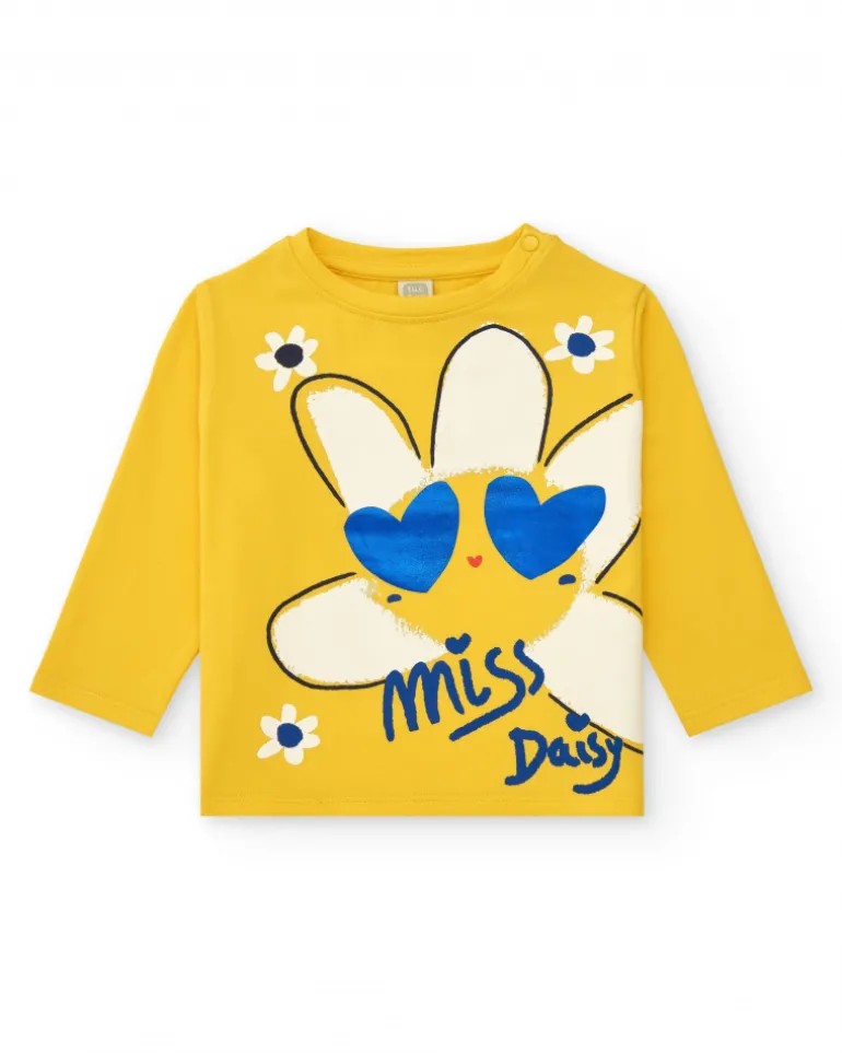T-shirt à manches longues jaune pour fille avec fleur