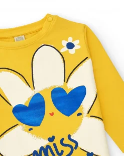 T-shirt à manches longues jaune pour fille avec fleur