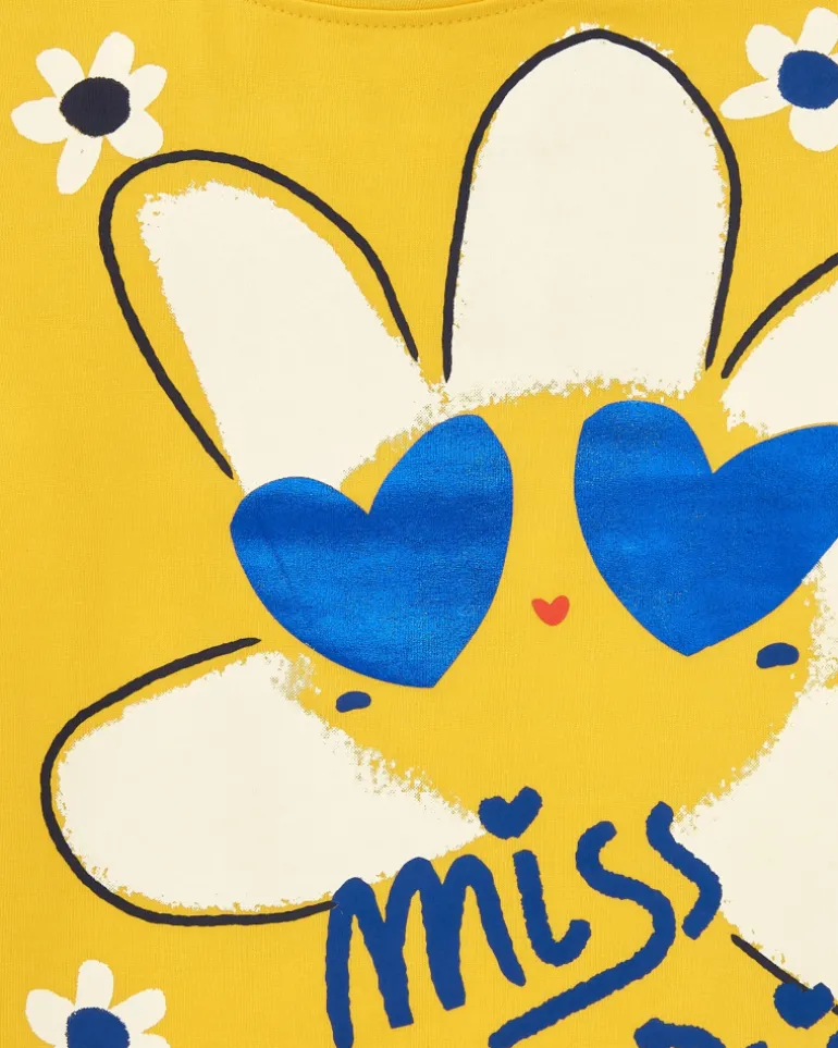 T-shirt à manches longues jaune pour fille avec fleur