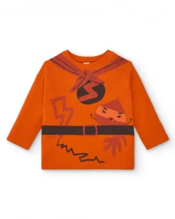 T-shirt à manches longues pour garçon imprimé super-héros orange collection Super Natural