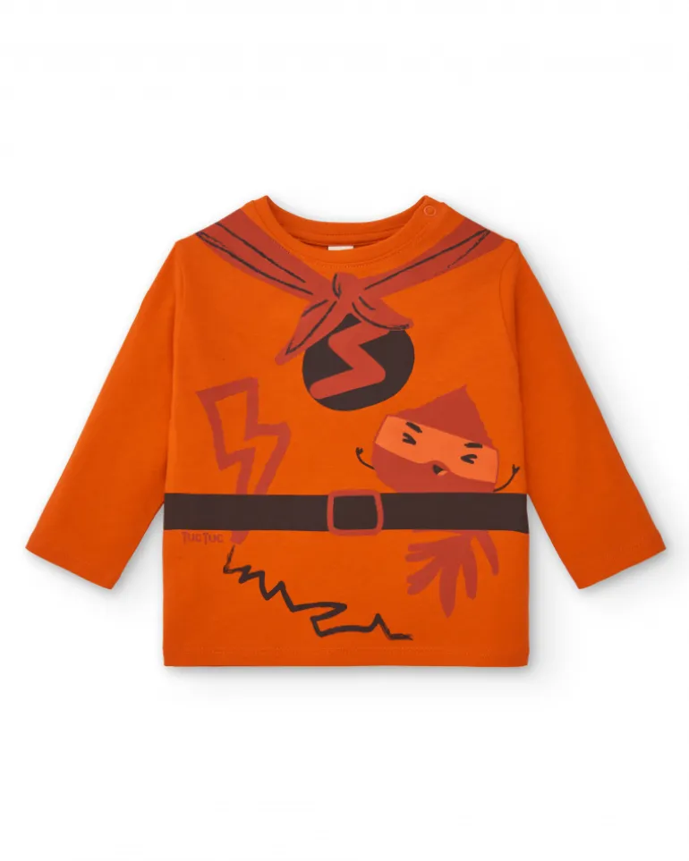 T-shirt à manches longues pour garçon imprimé super-héros orange collection Super Natural