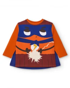 T-shirt à manches longues pour garçon de couleur orange avec imprimé super-héros de la collection Super Natural