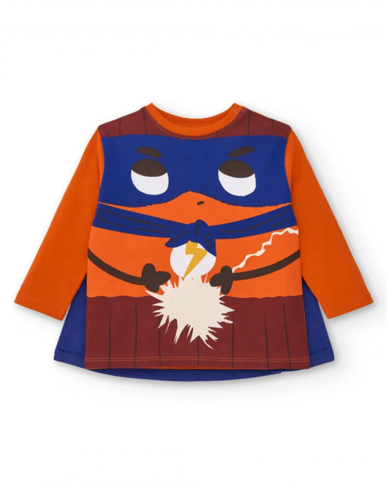 T-shirt à manches longues pour garçon de couleur orange avec imprimé super-héros de la collection Super Natural
