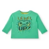 T-shirt à manches longues pour garçon vert avec imprimé "Level Up", collection Cyber Dino