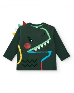 T-shirt à manches longues pour garçon avec motif dinosaure et fermeture éclair Collection Cyber Dino