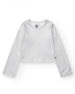 T-shirt à manches longues pour fille en argenté avec finition brillante.