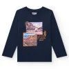 T-shirt à manches longues pour garçon en bleu avec design sur les aventures.