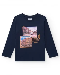 T-shirt à manches longues pour garçon en bleu avec design sur les aventures.