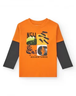 T-shirt à manches longues pour garçon en orange avec imprimé frontal