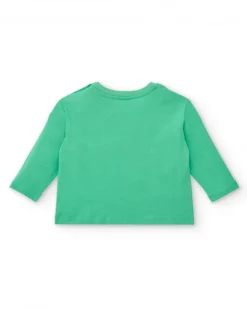 T-shirt à manches longues pour garçon vert avec imprimé "Level Up", collection Cyber Dino