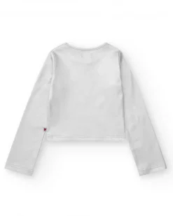 T-shirt à manches longues pour fille en argenté avec finition brillante.