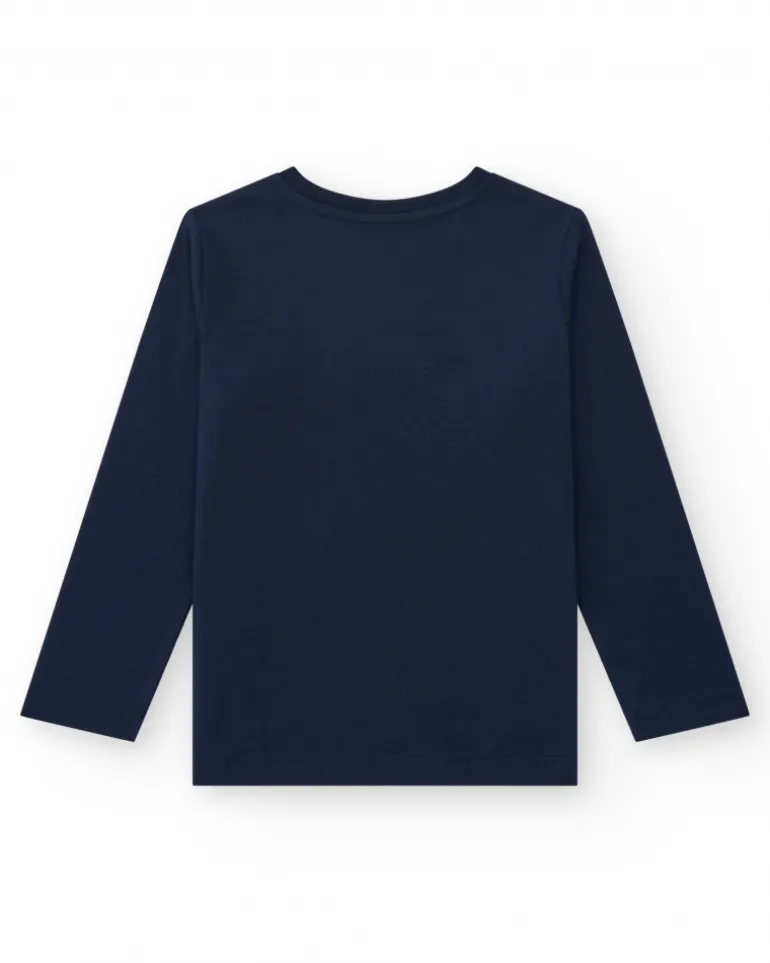 T-shirt à manches longues pour garçon en bleu avec design sur les aventures.