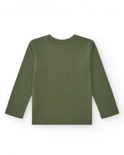 T-shirt à manches longues pour garçon en vert avec texte imprimé.