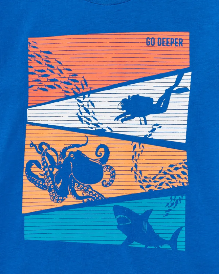T-shirt à manches longues pour garçon en bleu avec imprimé marin
