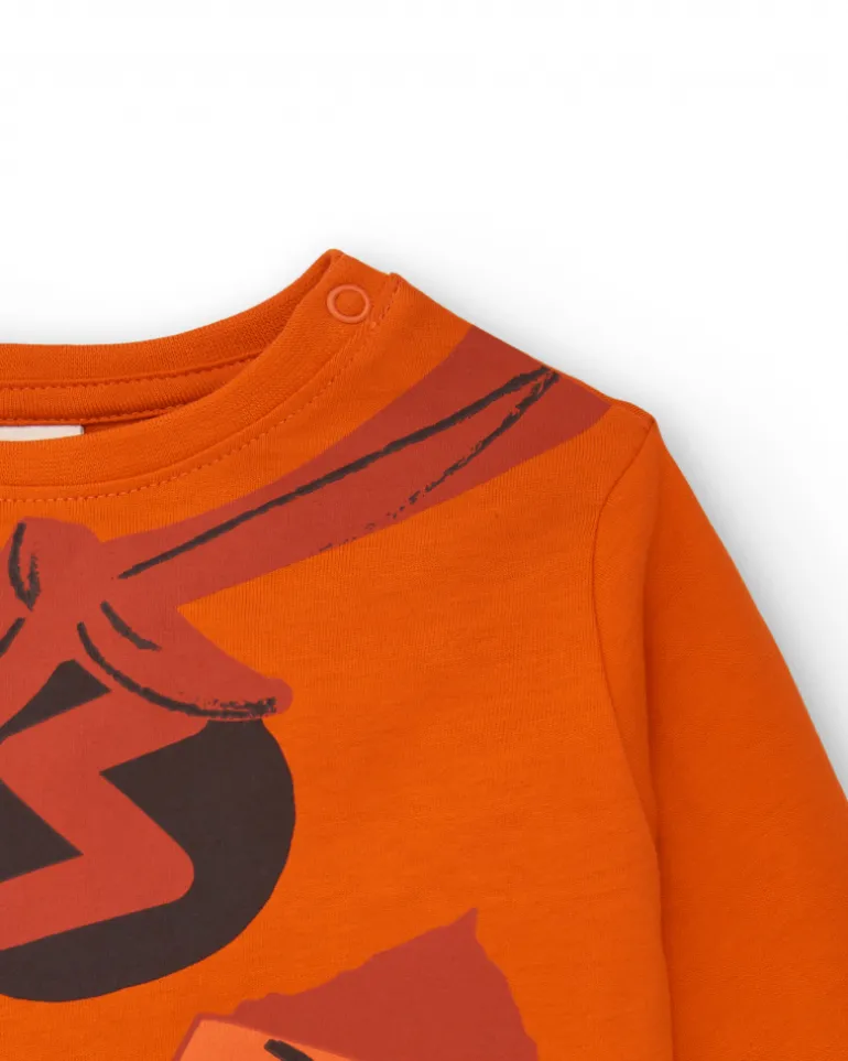 T-shirt à manches longues pour garçon imprimé super-héros orange collection Super Natural
