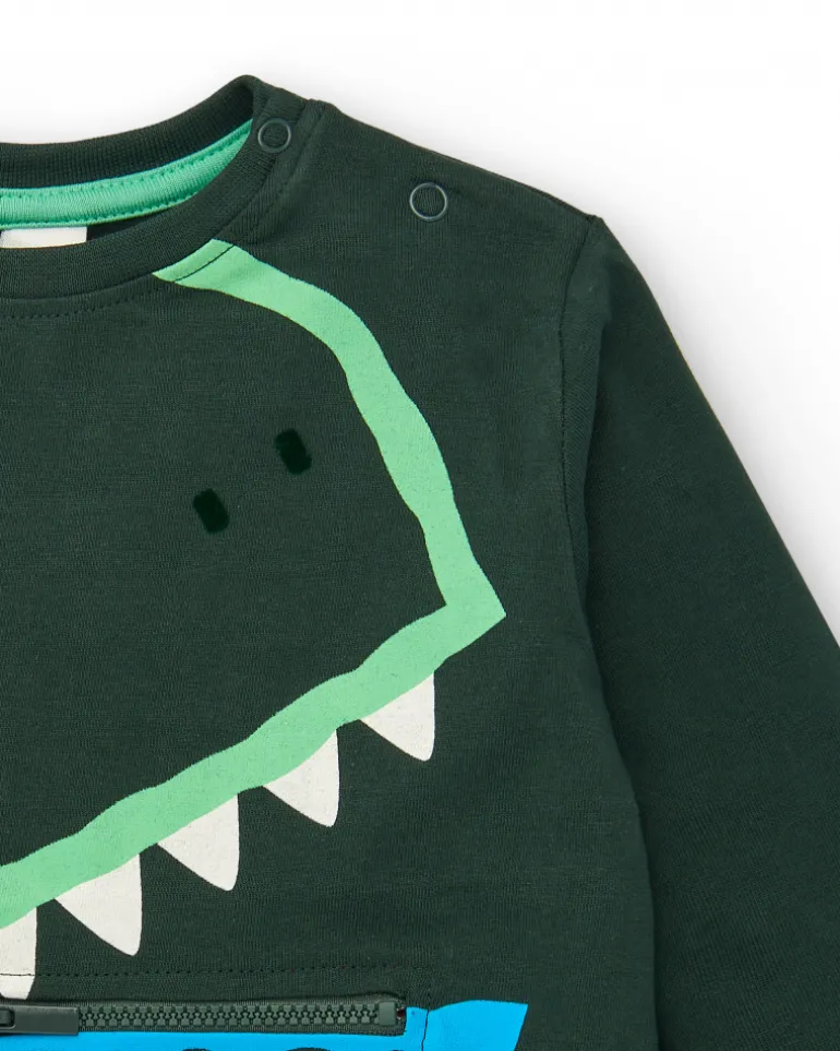 T-shirt à manches longues pour garçon avec motif dinosaure et fermeture éclair Collection Cyber Dino