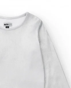 T-shirt à manches longues pour fille en argenté avec finition brillante.