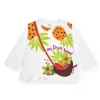 T-shirt blanc à manches longues pour fille avec fruits brodés et volant