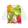 T-shirt blanc à manches longues pour garçon avec imprimé tropical