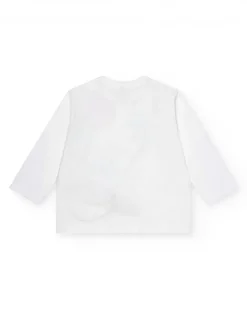 T-shirt blanc à manches longues pour fille avec fruits brodés et volant