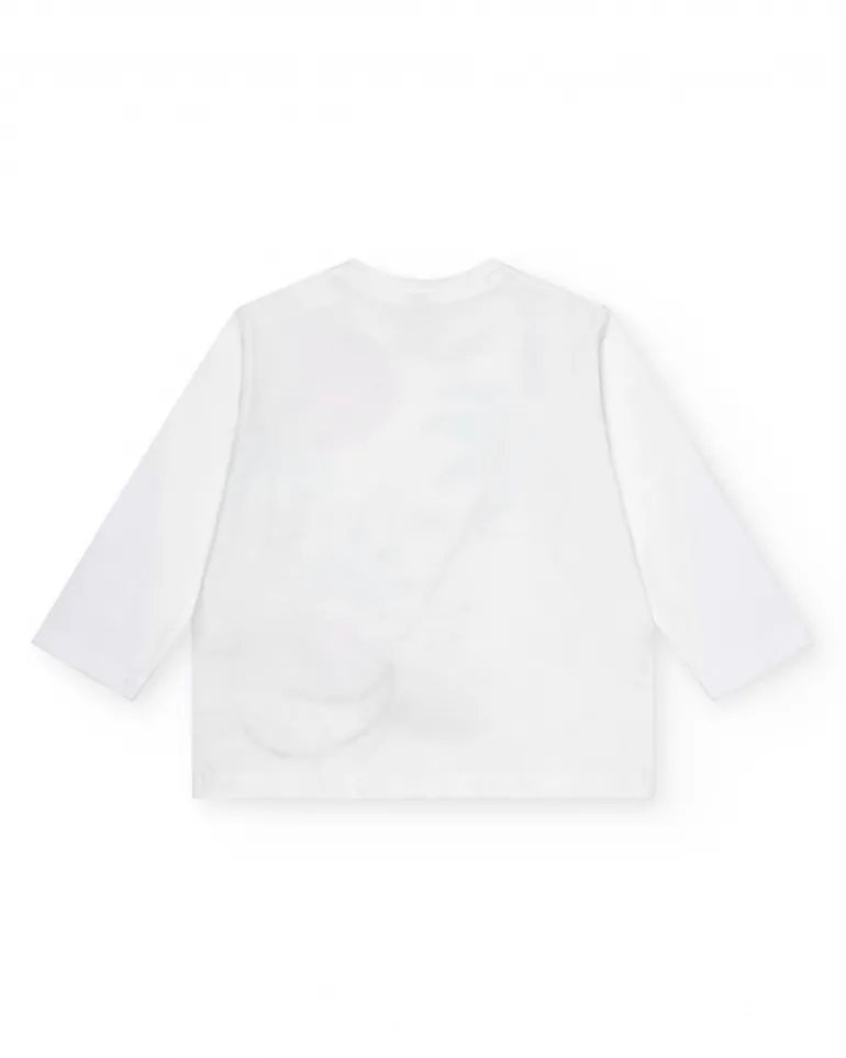 T-shirt blanc à manches longues pour fille avec fruits brodés et volant