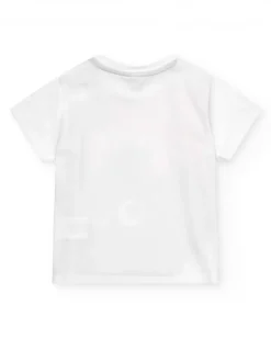T-shirt blanc et jaune pour garçon avec message "Hey Friends"