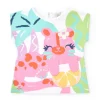 T-shirt blanc pour fille avec imprimé tropical et fermeture arrière