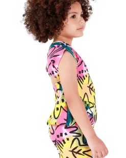 T-shirt blanc pour fille avec fleurs et fermeture à l’