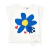 T-shirt blanc pour fille avec fleur bleue et cœurs