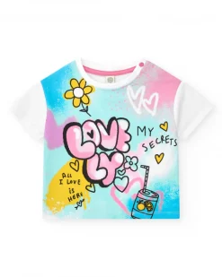 T-shirt blanc pour fille avec fleurs