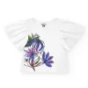 T-shirt blanc pour fille avec manches à volants et imprimé fleuri.
