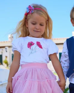 T-shirt blanc pour fille avec fleurs et paillettes