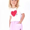 T-shirt blanc pour fille avec manches bouffantes et fronces