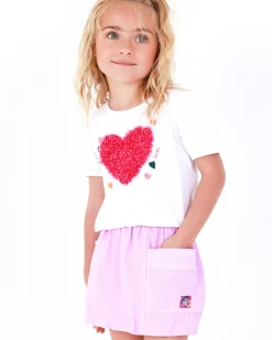 T-shirt blanc pour fille avec manches bouffantes et fronces