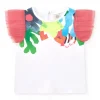 T-shirt blanc pour fille avec manches en tulle rose et fermeture arrière