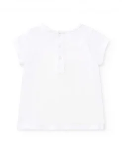 T-shirt blanc pour fille avec flamant rose et fermeture arrière