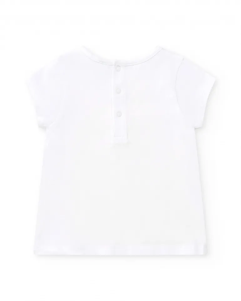 T-shirt blanc pour fille avec flamant rose et fermeture arrière
