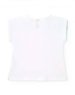 T-shirt blanc pour fille avec imprimé tropical et fermeture arrière