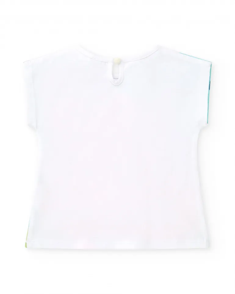 T-shirt blanc pour fille avec imprimé tropical et fermeture arrière